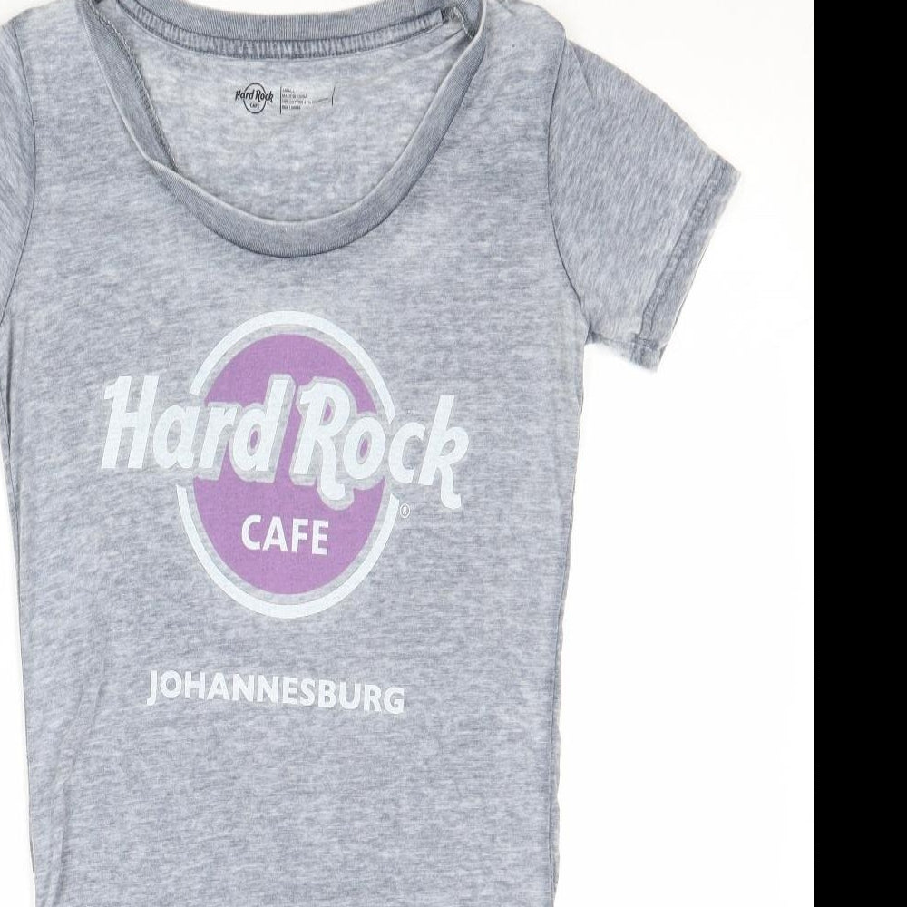 Hard Rock Cafe Womens Grey Cotton Basic T-Shirt Size S Boat Neck