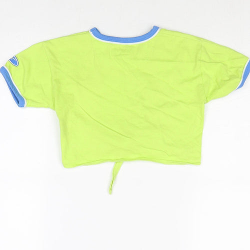 Reebok Girls Green Cotton Cropped T-Shirt Size 3-4 Years V-Neck Pullover