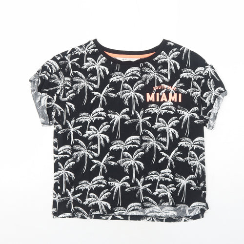 H&M Boys Black Geometric Cotton Pullover T-Shirt Size 12-13 Years Round Neck Pullover - Miami
