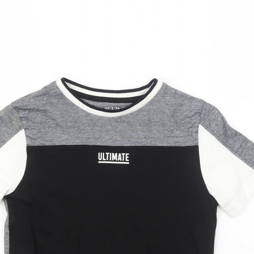 NEXT Boys Black Colourblock Cotton Pullover T-Shirt Size 10 Years Round Neck Pullover - Ultimate