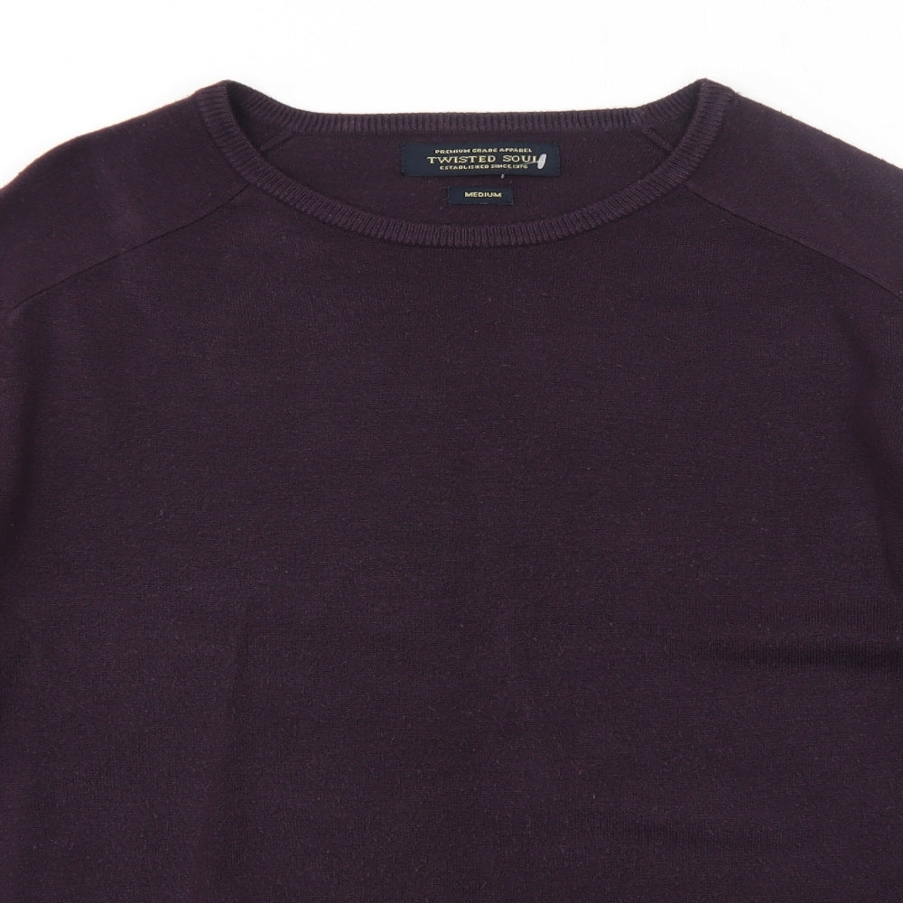 Twisted Soul Mens Purple Round Neck Acrylic Pullover Jumper Size M Long Sleeve