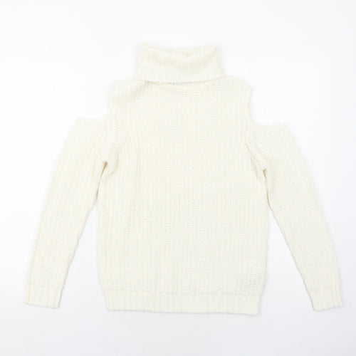 New Look Girls Ivory Round Neck Acrylic Pullover Jumper Size 9 Years Pullover - Cold Shoulder