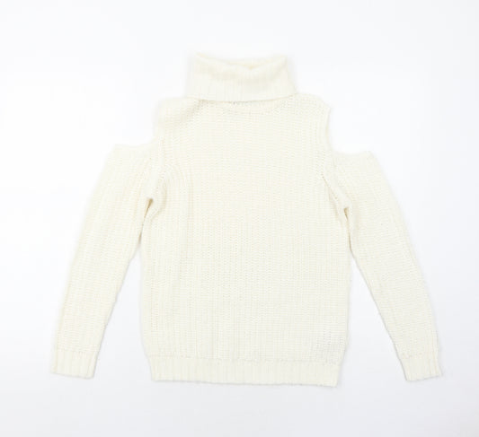 New Look Girls Ivory Round Neck Acrylic Pullover Jumper Size 9 Years Pullover - Cold Shoulder