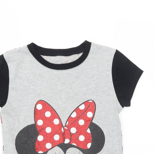 Disney Girls Grey Cotton Basic T-Shirt Size 12 Years Round Neck Pullover - Minnie Mouse