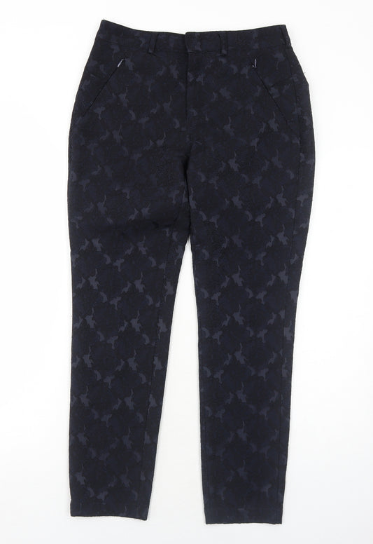 RJR.John Rocha Womens Blue Geometric Polyester Trousers Size 10 Regular Zip