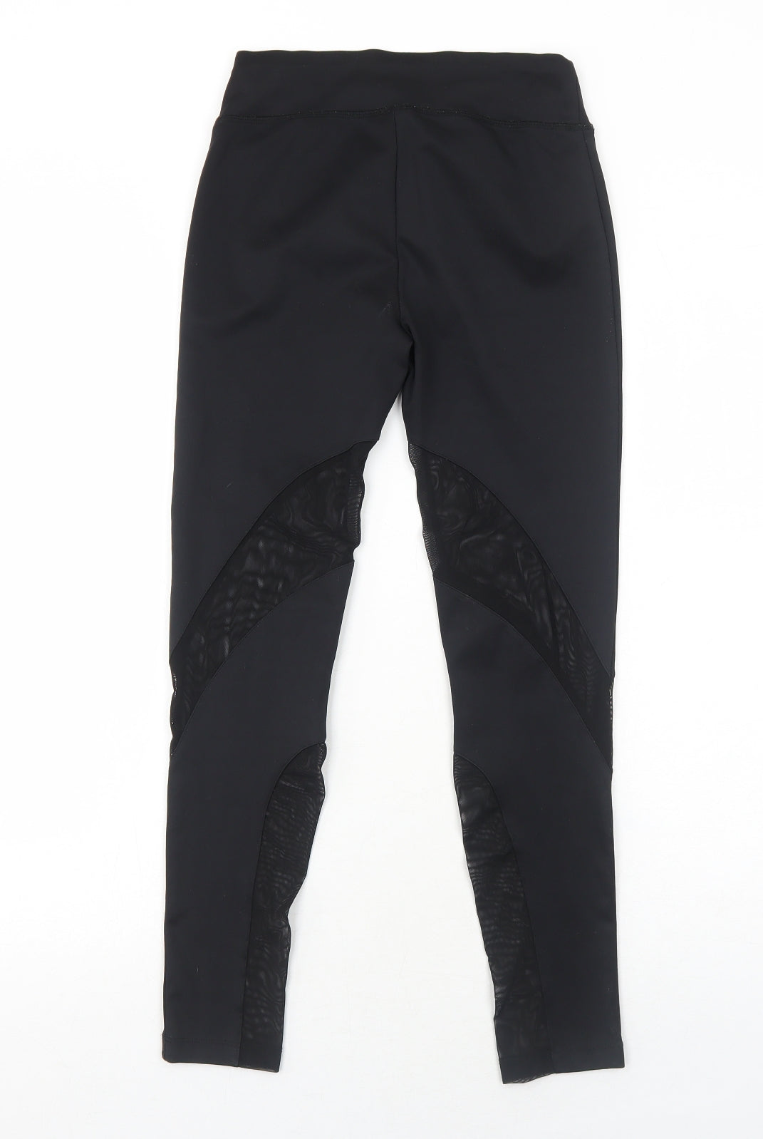 Kisaiya Womens Black Polyester Compression Leggings Size XS Regular Pullover - Leggings Mesh Panels