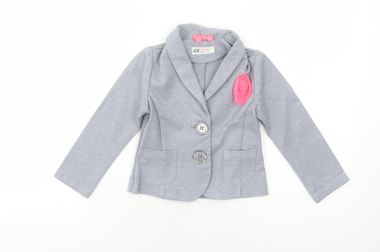 H&M Girls Grey Jacket Blazer Size 3-4 Years Button - Flower Detail
