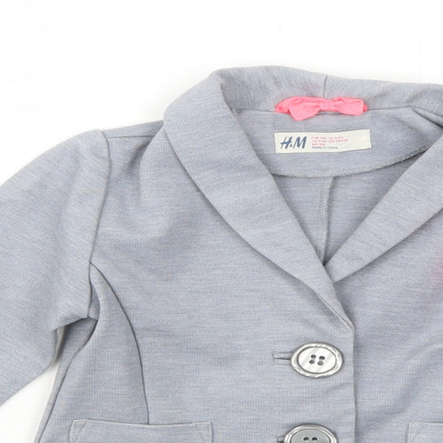 H&M Girls Grey Jacket Blazer Size 3-4 Years Button - Flower Detail