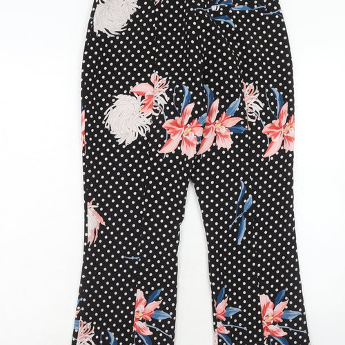 Topshop Womens Black Floral Polyester Trousers Size 10 Regular Hook & Eye