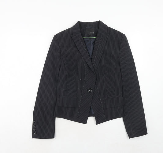 NEXT Womens Black Striped Polyester Jacket Suit Jacket Size 14