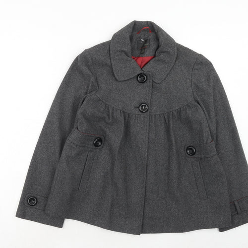 NEXT Girls Grey Basic Coat Coat Size 13-14 Years Button