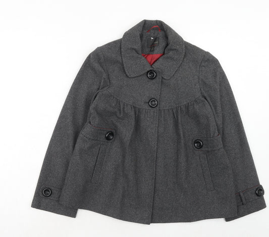 NEXT Girls Grey Basic Coat Coat Size 13-14 Years Button