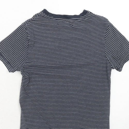 Marks and Spencer Girls Blue Striped Cotton Pullover T-Shirt Size 7-8 Years Round Neck Pullover