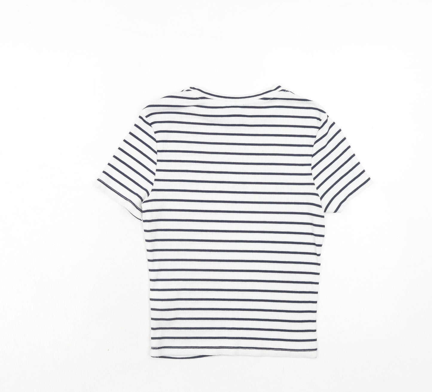 New Look Girls White Striped Polyester Pullover T-Shirt Size 14-15 Years Round Neck Pullover - Brooklyn New York