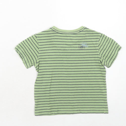 Debenhams Boys Green Striped Cotton Pullover T-Shirt Size 3-4 Years Crew Neck Pullover - Car