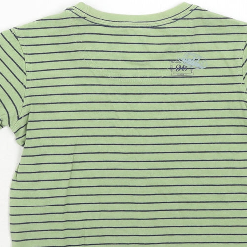 Debenhams Boys Green Striped Cotton Pullover T-Shirt Size 3-4 Years Crew Neck Pullover - Car