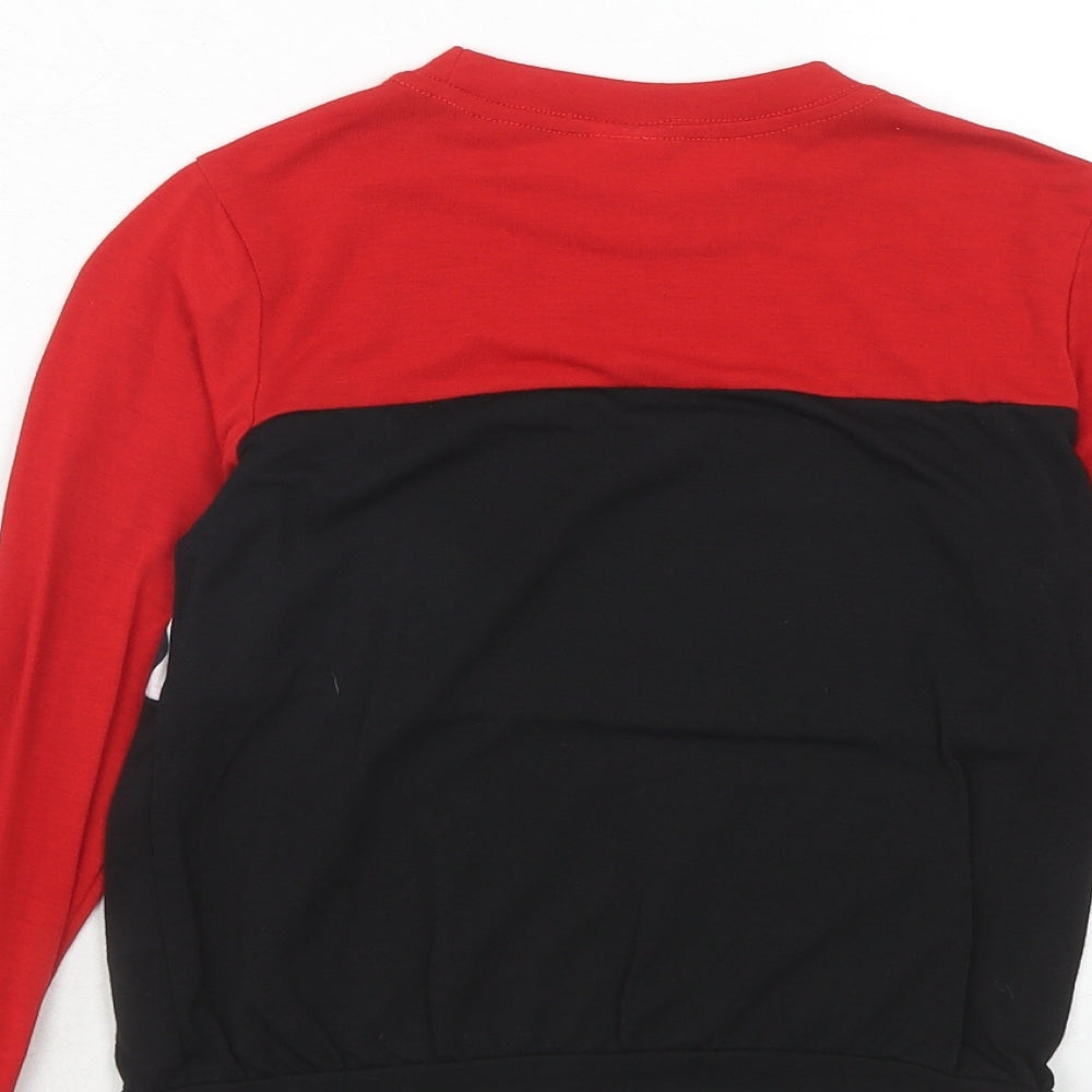 PatPat Girls Red Colourblock Polyester Pullover T-Shirt Size 6-7 Years Round Neck Pullover - Roses