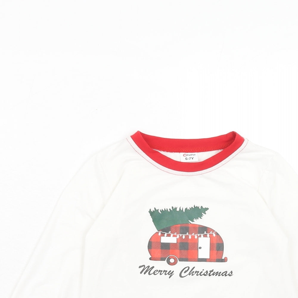 PatPat Girls White Polyester Pullover T-Shirt Size 6-7 Years Round Neck Pullover - Christmas
