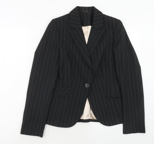 New Look Womens Black Striped Polyester Jacket Suit Jacket Size 10