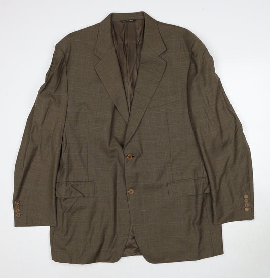 Canali Mens Beige Geometric Wool Jacket Blazer Size 46 Regular