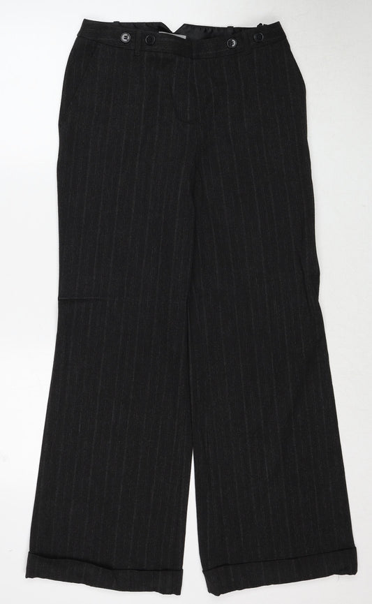 Marks and Spencer Womens Black Striped Polyester Dress Pants Trousers Size 10 Regular Zip