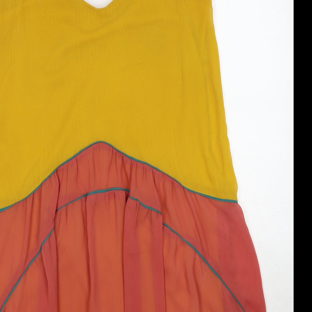 Mossimo Womens Yellow Colourblock Polyester Tank Dress Size M V-Neck Pullover