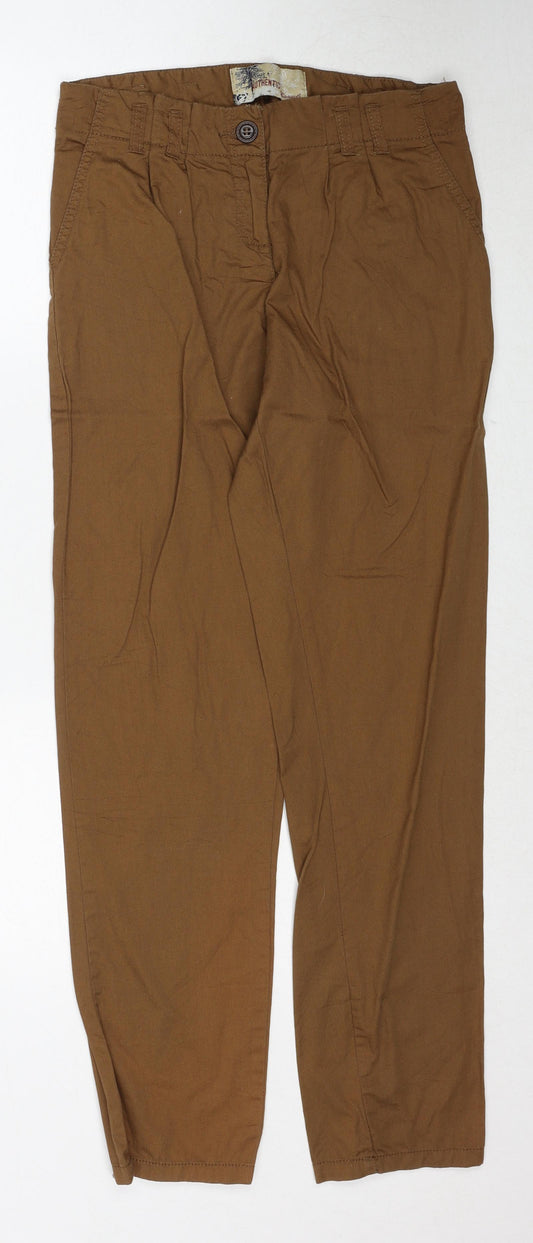 Authentic Womens Brown Cotton Trousers Size 8 Regular Zip