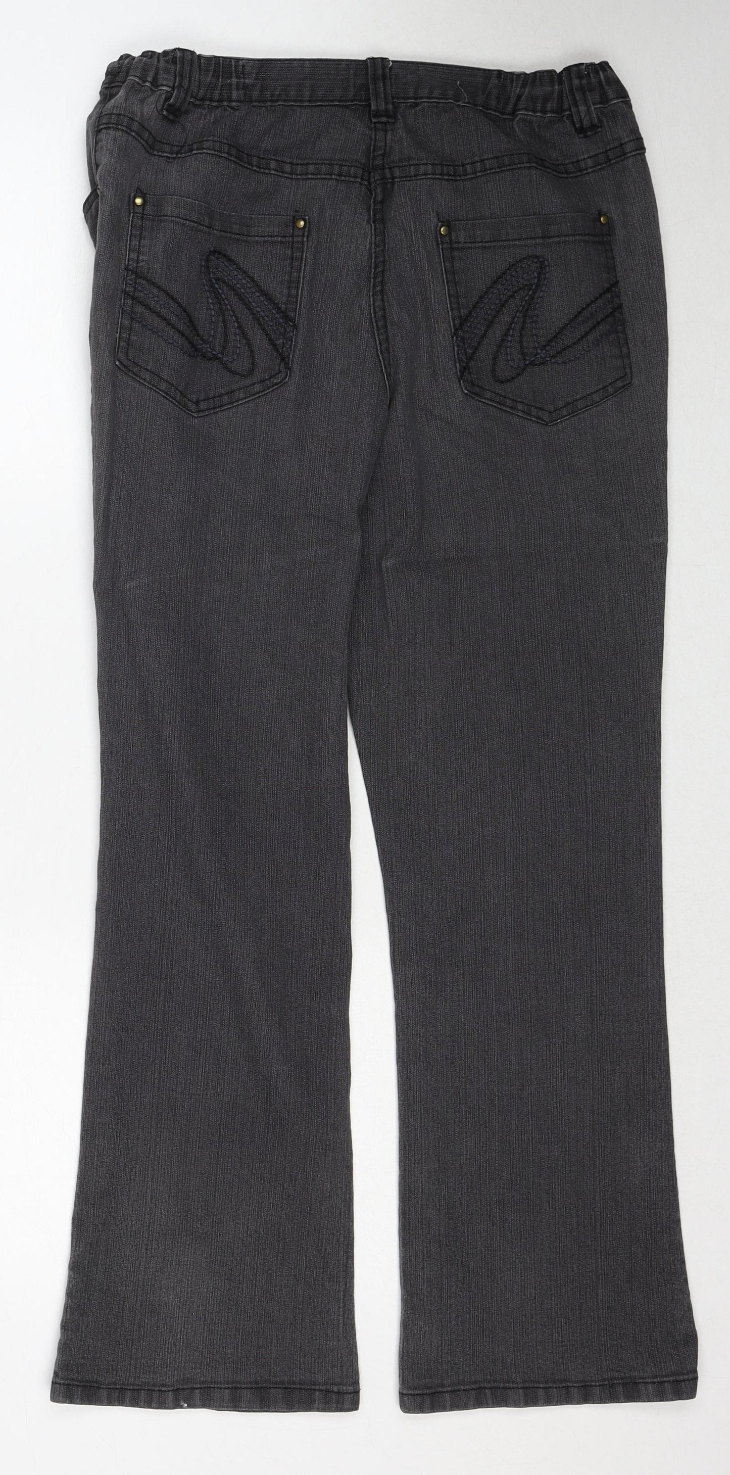 Savoir Womens Grey Cotton Bootcut Jeans Size 12 Slim Zip - Embroidered Pockets