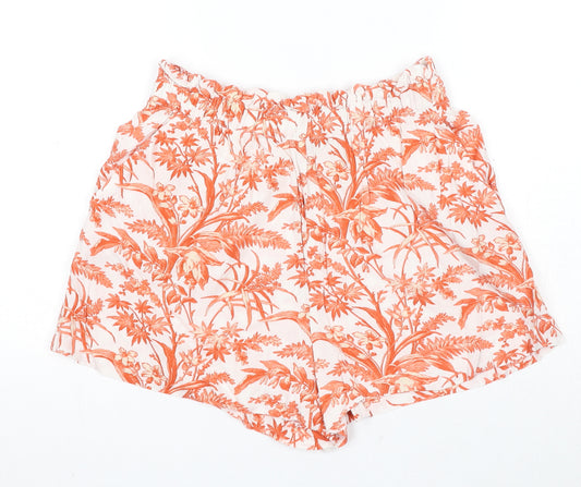 H&M Womens Orange Geometric Viscose Basic Shorts Size 8 Regular Pull On