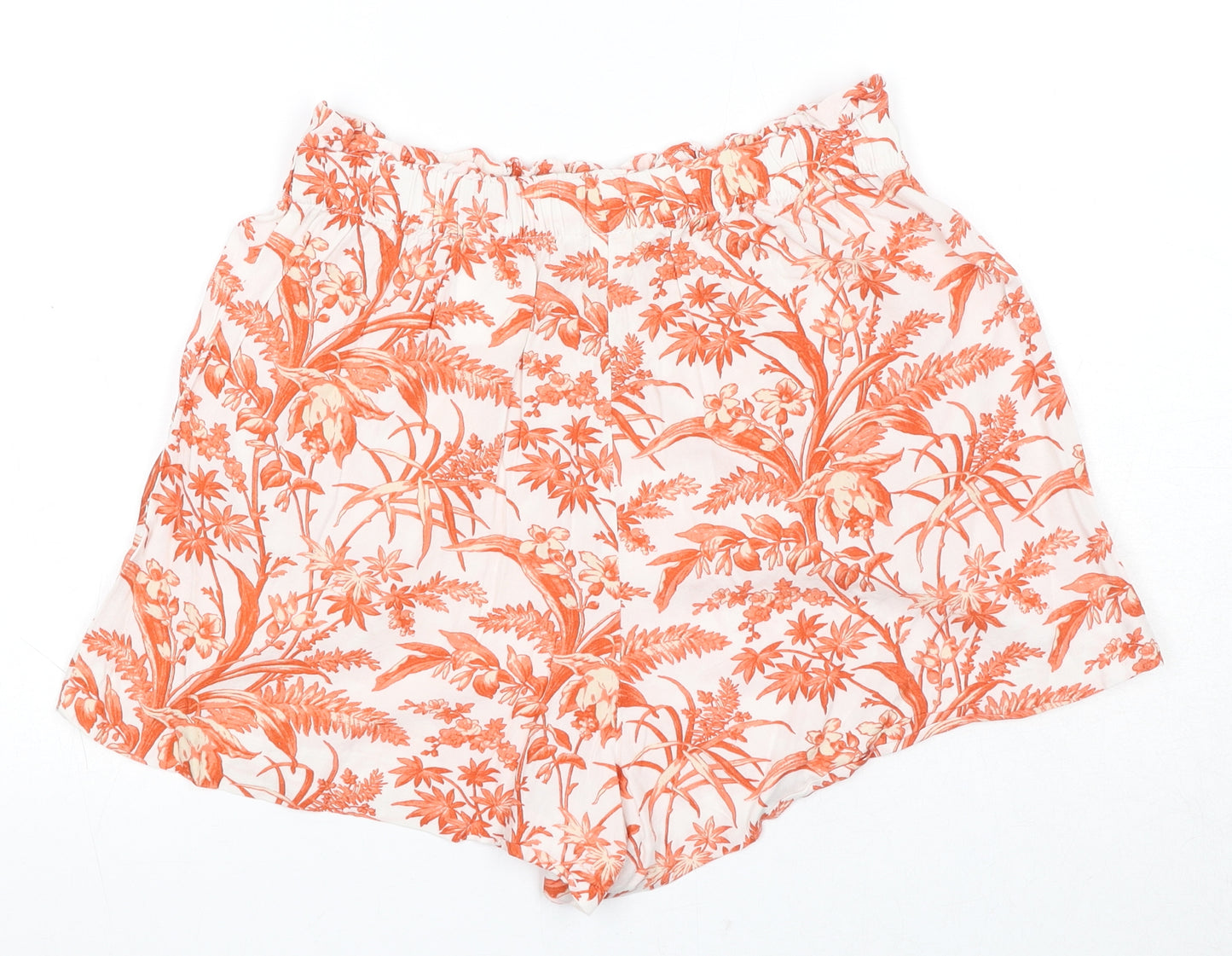 H&M Womens Orange Geometric Viscose Basic Shorts Size 8 Regular Pull On