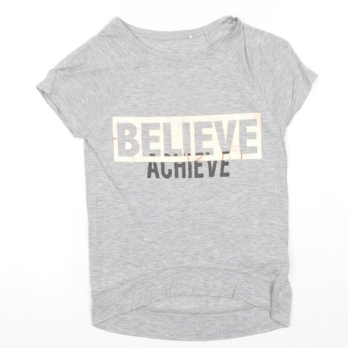 NEXT Girls Grey Viscose Pullover T-Shirt Size 6 Years Boat Neck Pullover - Believe Achieve