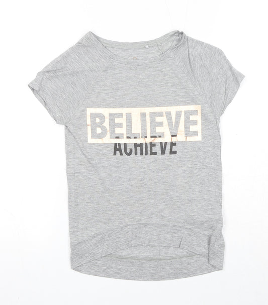 NEXT Girls Grey Viscose Pullover T-Shirt Size 6 Years Boat Neck Pullover - Believe Achieve