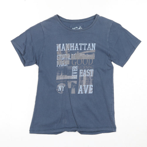 Kids Graffiti Boys Blue Cotton Pullover T-Shirt Size 10 Years Round Neck Pullover - Manhattan
