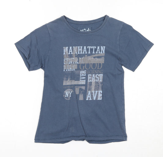 Kids Graffiti Boys Blue Cotton Pullover T-Shirt Size 10 Years Round Neck Pullover - Manhattan