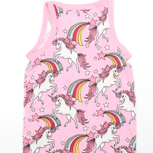 NEXT Girls Pink Geometric Cotton Pullover Tank Size 12 Years Boat Neck Pullover - Unicorn Print