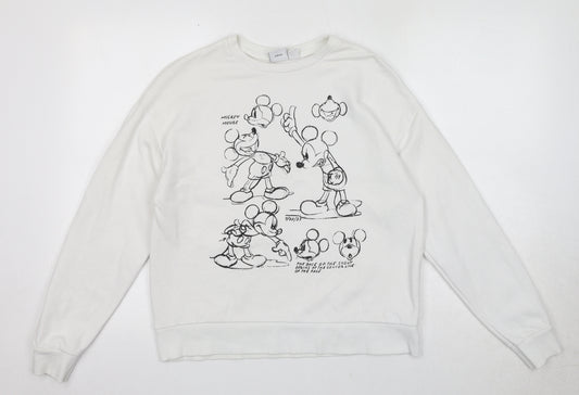 Disney Womens White Cotton Pullover Sweatshirt Size 6 Pullover - Size 6-8, Mickey Mouse