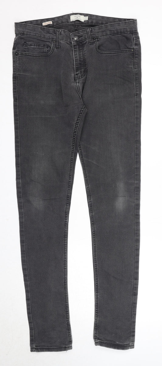 Topman Mens Grey Cotton Skinny Jeans Size 34 in Regular Zip