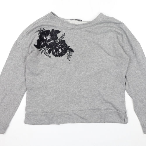 Marks and Spencer Womens Grey Cotton Pullover Sweatshirt Size 8 Pullover - Flower Detail