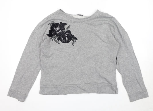 Marks and Spencer Womens Grey Cotton Pullover Sweatshirt Size 8 Pullover - Flower Detail