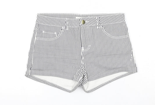 H&M Womens Black Striped Cotton Basic Shorts Size 8 Regular Zip
