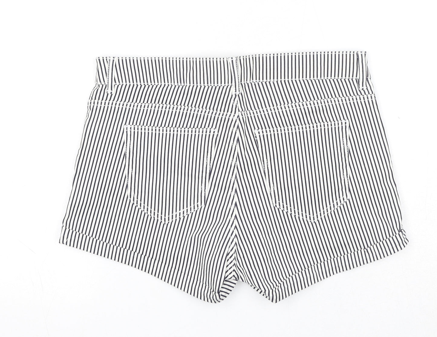 H&M Womens Black Striped Cotton Basic Shorts Size 8 Regular Zip