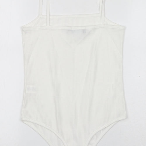 PRETTYLITTLETHING Womens White Polyester Bodysuit One-Piece Size 10 Snap