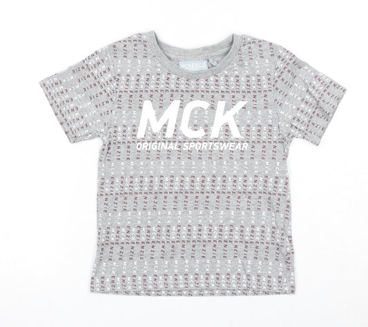 McKenzie Boys Grey Geometric Cotton Pullover T-Shirt Size 4-5 Years Crew Neck Pullover