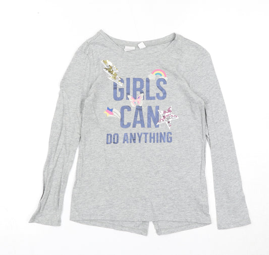 Gap Girls Grey Cotton Basic T-Shirt Size S Round Neck Pullover - Girls Can Do Anything