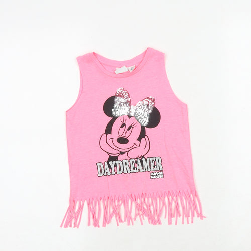 Mickey and Friends Girls Pink Cotton Basic Tank Size 3-4 Years Round Neck Pullover - Minnie Mouse