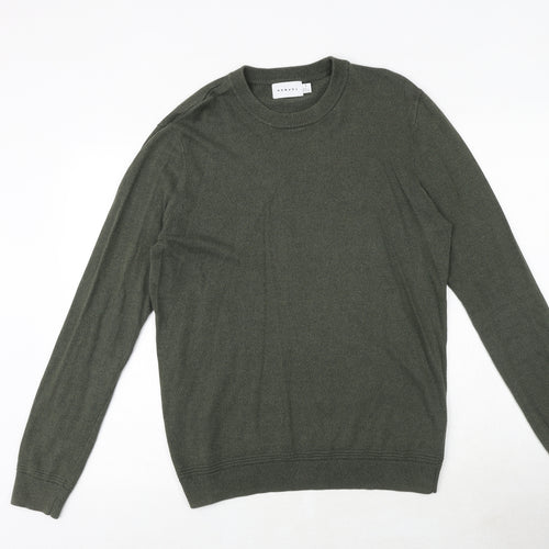 Topman Mens Green Round Neck Cotton Pullover Jumper Size S Long Sleeve
