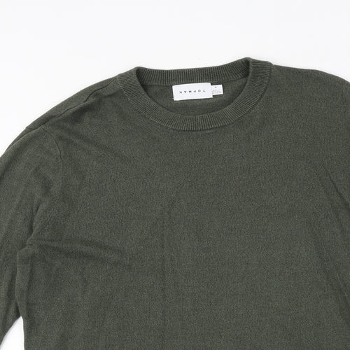 Topman Mens Green Round Neck Cotton Pullover Jumper Size S Long Sleeve