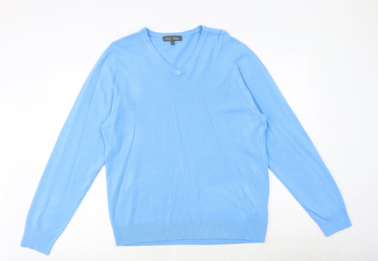 Marks and Spencer Mens Blue V-Neck Acrylic Pullover Jumper Size L Long Sleeve