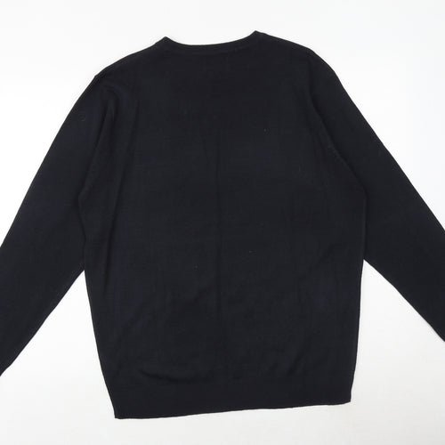 Pierre Cardin Mens Black Round Neck Acrylic Pullover Jumper Size XL Long Sleeve