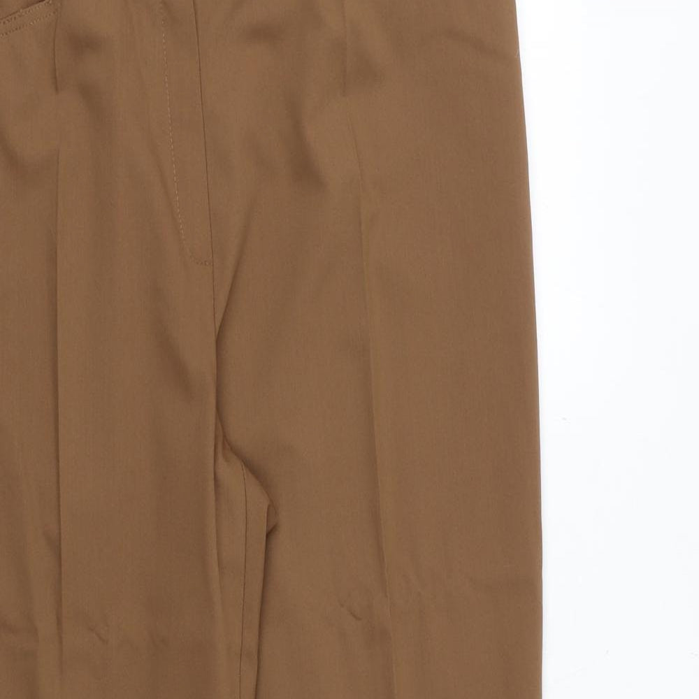 FRANK WALDER Womens Brown Polyester Trousers Size 16 Regular Zip